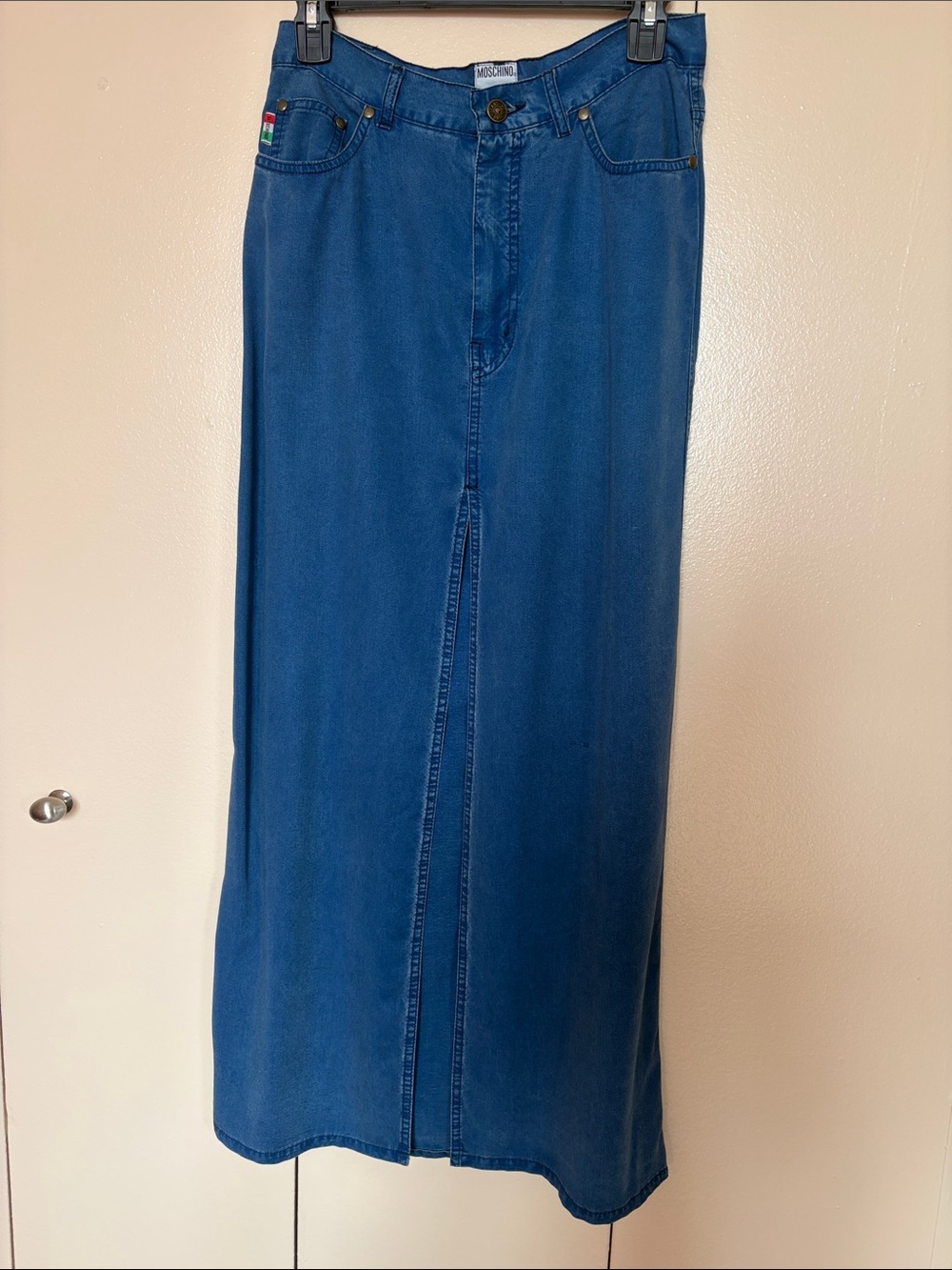 Moschino Blue Long Denim Skirt with Front Slit